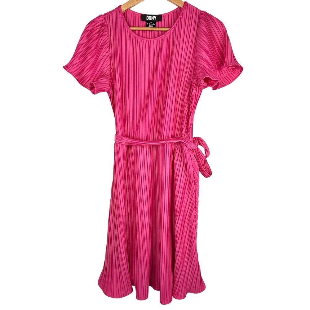 DKNY Hot Pink Pleated Fit & Flare Dress Size 6